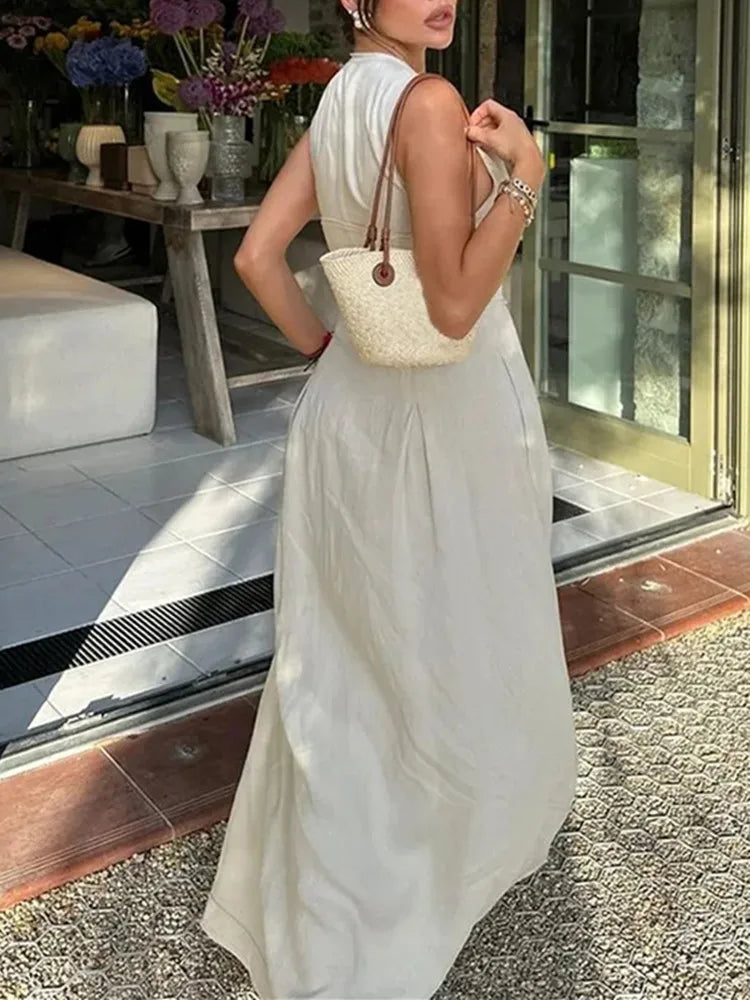 TRAF Zipper Long Dress Woman Pleated Sleeveless